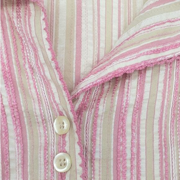 J. Jill Stretch Pink Crochet Trim Tan Cream Button Down Long Sleeve Shirt 1X - Picture 4 of 4